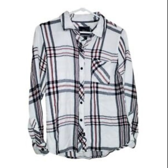 RAILS Plaid Button Down Top, Size Small, White Black & Burgundy - Picture 1 of 6